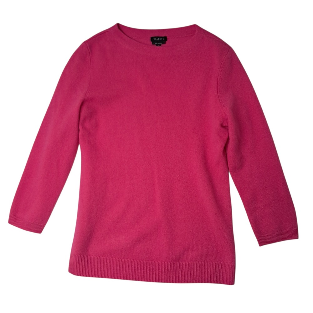 Talbots Sweater Womens Small Pink 100% Cashmere Soft 3/4 Sleeve Capsule Wardrobe
